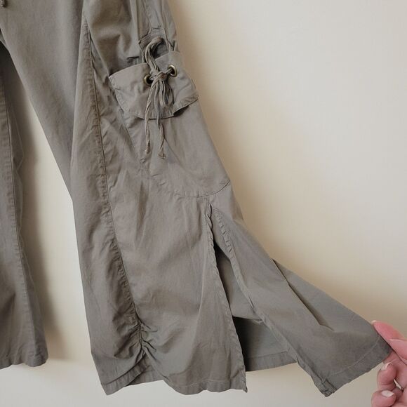 XCVI Cargo Capri Wide-Leg Side Slits Ruffled Gray Women Size XS Pants - Picture 5 of 10